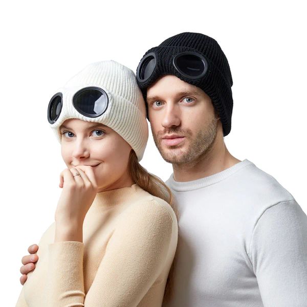 

Men And Women Windproof Glasses Plus Cashmere Ski Knit Hat Autumn And Winter Cross Border Hat European And American Warm Woolen Hat BFP24102312 PTP2, Grey