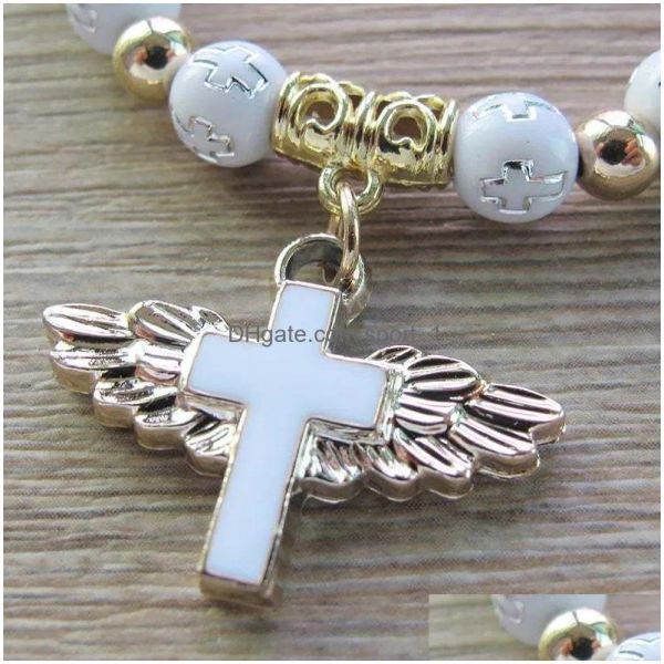 

18K Gold Acrylic Bracelet Beaded Fashion Rosary Virgin Mary Religious Jesus Cross Pendant Men Women Bracelets Drop Delivery Jewelry BFP24102311 PTP2
