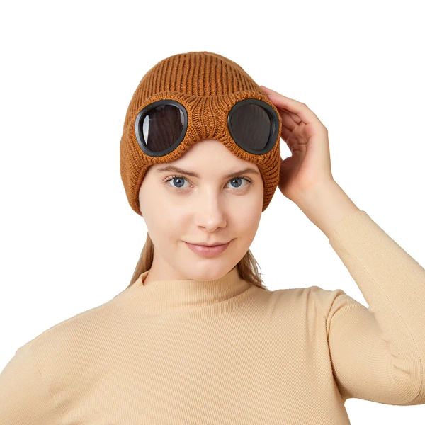 

Women Autumn And Winter Cross Border Hat Men Windproof Glasses Plus Cashmere Ski Knit Hat European And American Warm Woolen Hat BFP24102312 PTP5, Brown