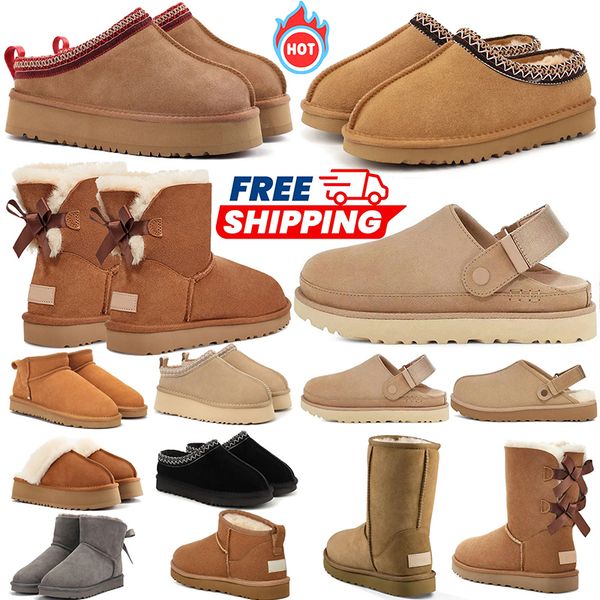 

Free Shipping uggslipers tasman tazz australia designer boots womens platform boot booties winter snow slippers classic mini ankle chestnut pink warm Bowtie shoes, Red