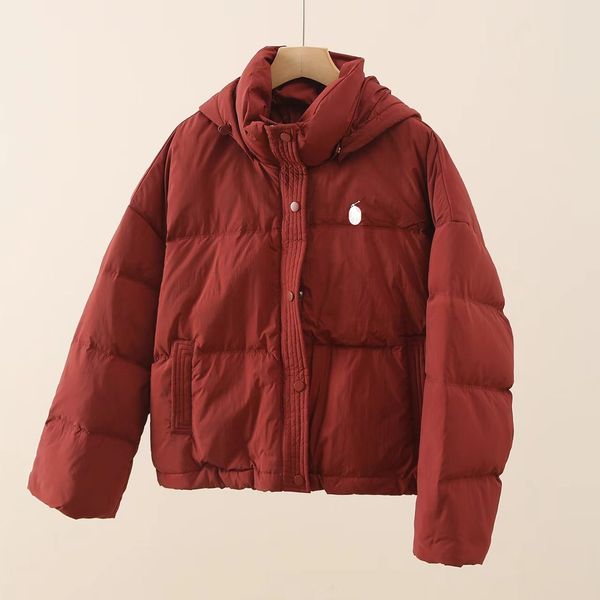 

designer hoodie women Pony Embroidery Cotton Thickened warm fashion casual winter coats polos puffer jackets parkas Short hooded down jacket, Red