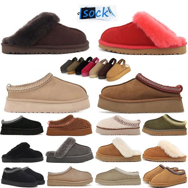 

2025 designer tasmans tazz Slippers Winter Boots Clogs Fur Slides Sheepskin Mules Women Men Ultra Mini Platform Boot Slip-on Shoe Suede Comfort Fall Winter Booist, Red
