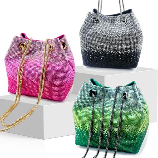 

Rhinestone Evening Party Bags for Women Sparkly Clutch Crystal Bucket Purse Wedding Purse Handbag Shoulder Bag BFP2410246 PTP1, Green