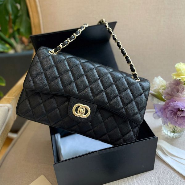 

High Quality Designer Bags Shoulder Ladies Fashion Gold Clasp Chain Shoulder Embossed Cowhide Caviar Flap Wallet Designer Crossbody Bag Medium Luxury Bag Limited, #8