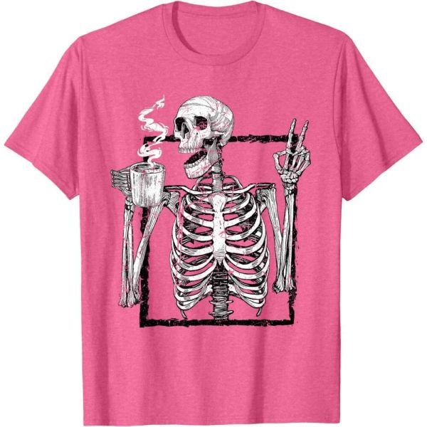

Designer Men Skeleton Drinking Coffee Gothic Peace Sign Halloween Grunge T-Shirt Shirts Tshirt Graphic Tee Casual Tops Summer Short Sleeve BFP2410242 PTP3, Black