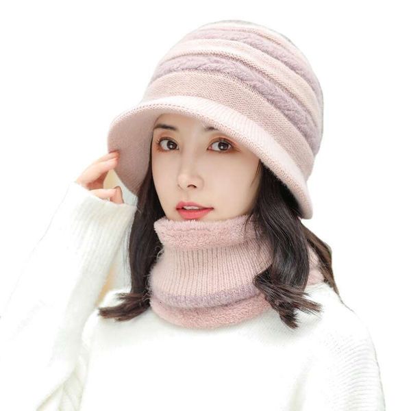 

Warm Female Women Hair scarf Winter Wool With Rabbit Veet And Thick Mother Knitted Cotton Hat Scarf Cap Brim Beani