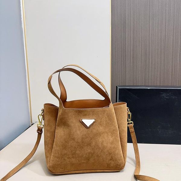 

24New Designer Tote Shopping Bag Suede Basket of vegetables Handbags Shopping Shoulder Totes BagsTwist Lamb Triangle 9.84 *8.66 inches, Brown
