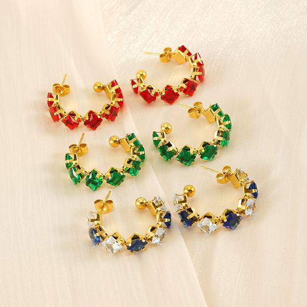 

European and American style Colorful square zircon earrings fashionable 18K gold plated c-shaped zircon earrings jewelry woman earring CUP2410256 PTP1