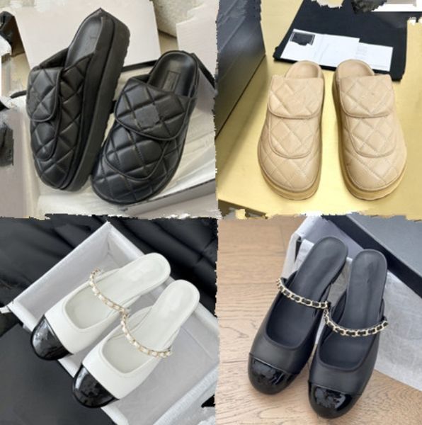 

Designer Muller Slippers Ballet shoes Flats Women Splicing Leather shoes Half Drag designer braided hemp Ladies Black white khaki Vacation Slippers 34-40