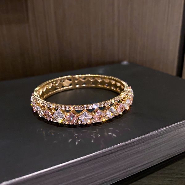 

Simple Fashion Wedding Bracelet Luxury Cubic Zircon Crystal Women Party Chain Charm Bangle Designer Jewelry Gift