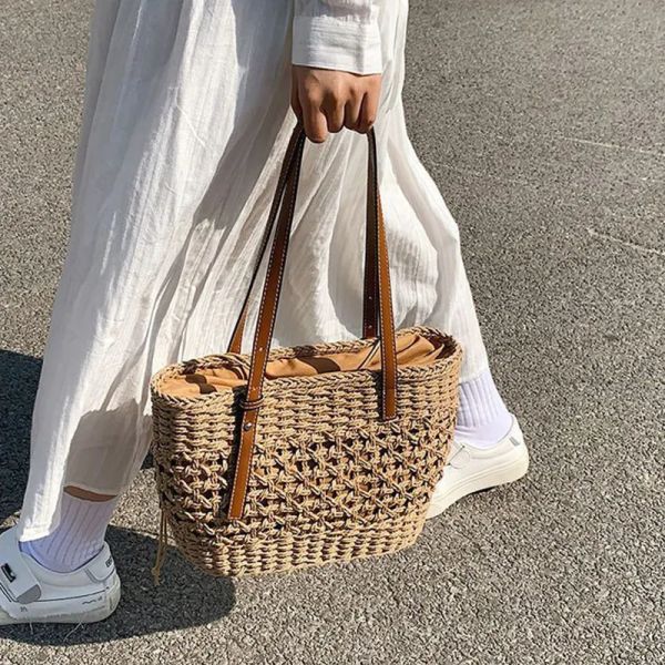 

Luxury Summer Beach Straw Woven For Women Shoulder Casual Handbags Rattan Boho Basket Bag Large Capacity Tote Crossbody Bags BFP2410282 PTP2, Beige