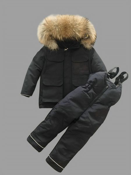 

kids Designers Down Coat pants Boys girls top quality winter outdoor skiing 90% white embroidery duck long Real fur collar children's down jacket 2-piece suit, Pink