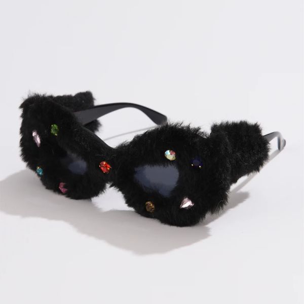 

2024 Fashion Designer Sunglasses Christmas New Diamond Plush Sun Personality Cat Eye Sunglasses Funny Party Concave Shape Photography Glasses Female