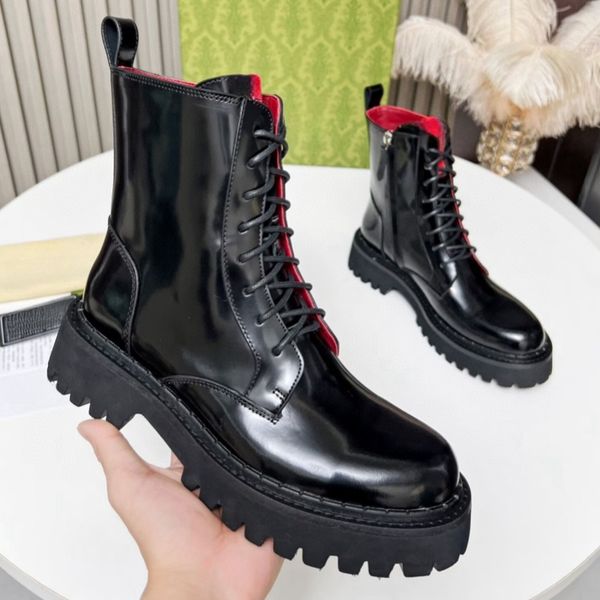 

New fashion boots luxury designer shoes fashion boots women's genuine leather letter motorcycle boots outdoor anti slip warm shoes rubber thick soled lace up shoes, 14-14
