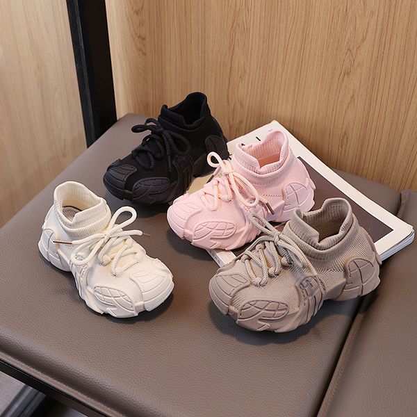 

New net red children's socks shoes autumn boys fly woven breathable sneakers a slip-on girl daddy shoes, Pink