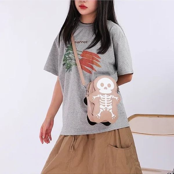 

2024 summer women's niche trend, funny little cute ghost skeleton crossbody shoulder bag, Halloween #BFP2410295 PTP1, Black
