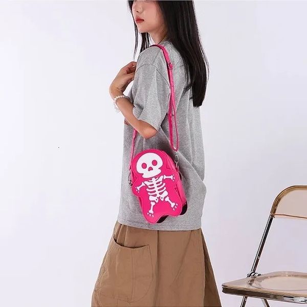 

2024 New Summer Women's Niche Trend, Funny Little Cute Ghost Skeleton Crossbody Shoulder Bag, Halloween #BFP2410295 PTP2, Pink