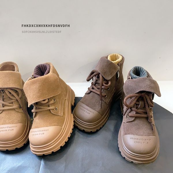 

Korean clamshell children's shoes Fall/Winter 3-6-12 years old children's Martin boots girls plus fleece ankle boots Brown boys' boots Winter
