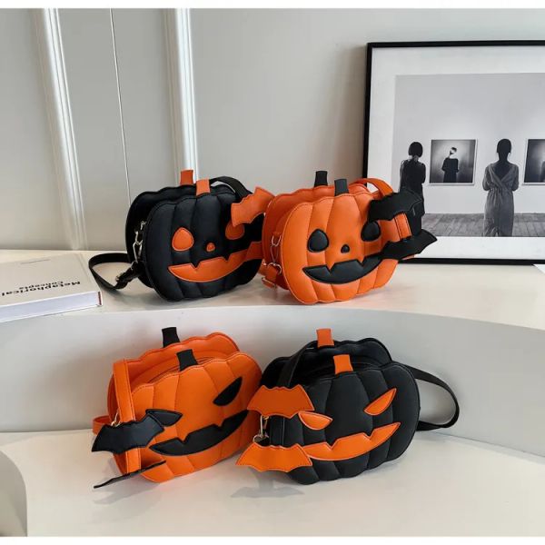 

Halloween Funny Pumpkin Bun 2024 New Fashion Contrast Color Personalized Creativity Trendy One Shoulder Women's Cartoon Skew Straddle Bag #BFP2410292 PTP1, Dark navy