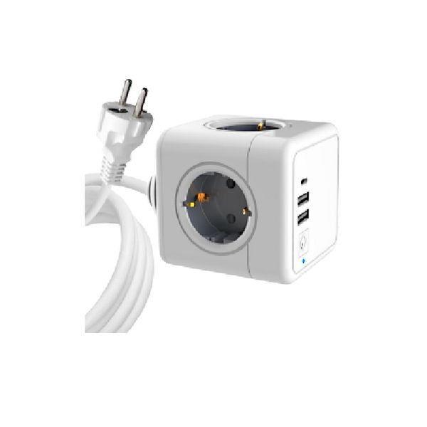 

Portable EU power cube socket 4 ways and 2 USB ports outlet for indoor and travel power strip