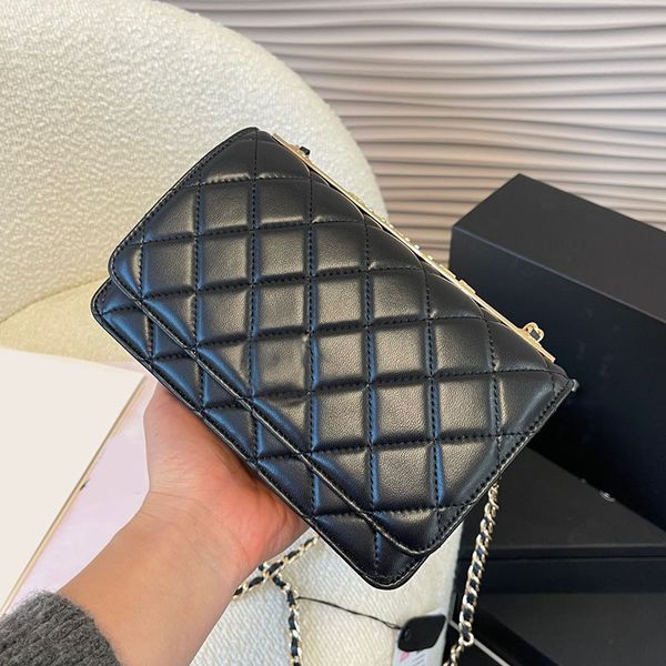 

Womens Classic Mini Flap Trendy WOC Bags Turn Lock Timeless Accordion Purse Quilted Diamond Lattice Multi Pochette GHW Chain Crossbody Shoulder Handbag 19cm, Black