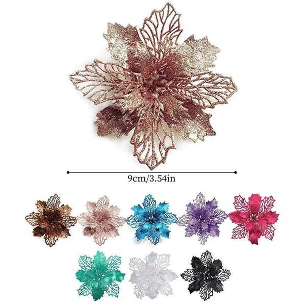 9cm Glitter Artifical Christmas Flowers Christmas Tree Wreath Decorations Fake Flowers Xmas Garland Ornaments New Year 2024XJ241029