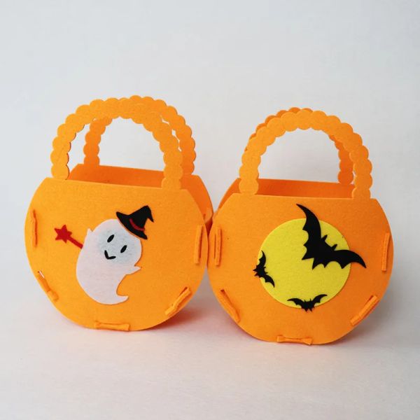 

2024 New Halloween Party Handmade DIY Pumpkin Candy Felt Handheld Bag #BFP2410293 PTP3, Deep brown