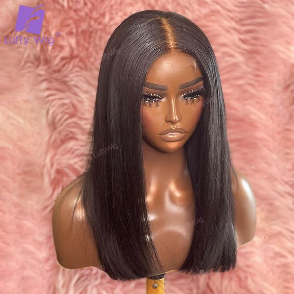

Short Straight Bob Human Wigs 5x5 PU Silk Scalp Top Lace Front Wig Remy Brazilian Hair Pre Plucked Glueless For Women Luffy, #350