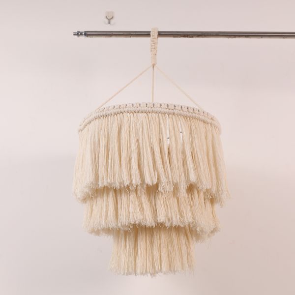 

Eco-Friendly Bohemian Ceiling Lampshade Featuring Natural Cotton Weave & Fringes