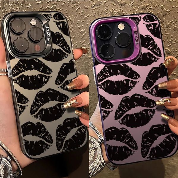 

Black LIP Phone Case for iPhone 16 15 14 13 Pro 12 11 Pro Xs X XR Max 8 7 SE Laser Hard PC+TPU Cases Back Cover-H332, H332p1white