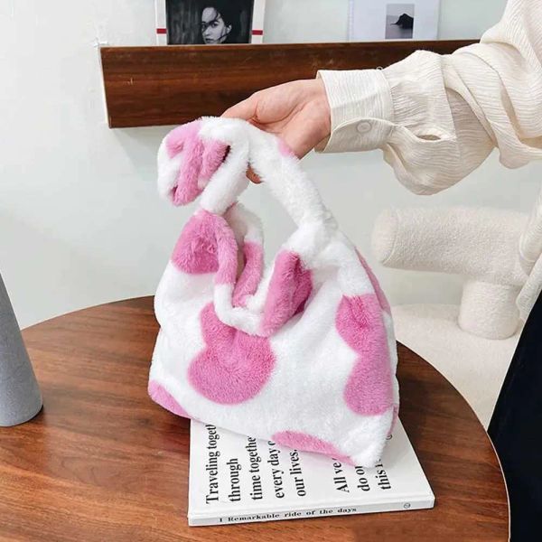 

Casual Soft Plush Leopard Print Underarm Bag Women Love Heart Shoulder Bag Fashion Ladies Autumn Winter Large Capacity Tote Handbags BFP2410308 PTP3, Pink heart