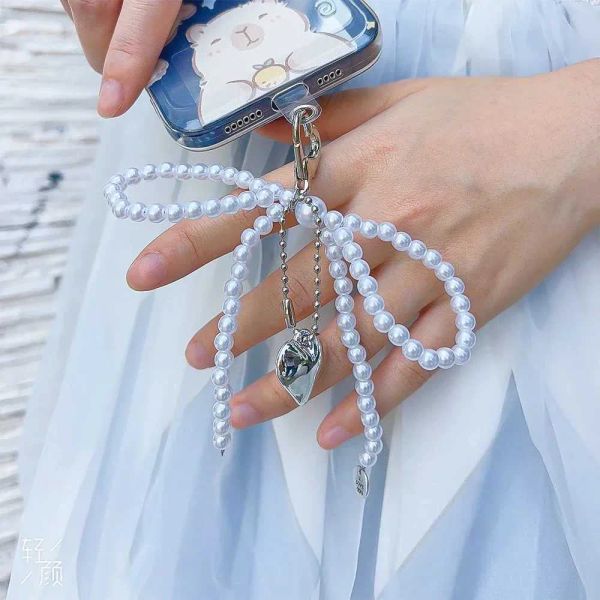 

Designer Women Sweet Charm Pearl Bow Backpack Key Ring Keychains Lanyards White Bowknot Heart Keychain Handmade Jewelry Ornament Bags Pendants BFP2410302 PTP4