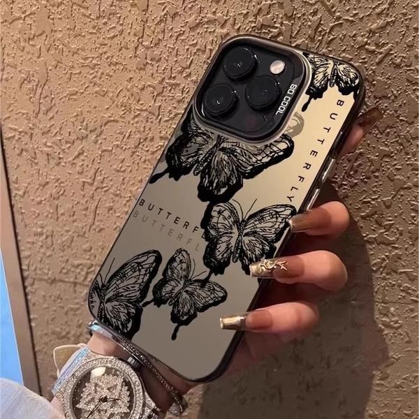 

Ins butterfly Phone Case for iPhone 16 15 14 13 Pro 12 11 Pro Xs X XR Max 8 7 SE Laser Hard PC+TPU Cases Back Cover-H403, H370p1gray