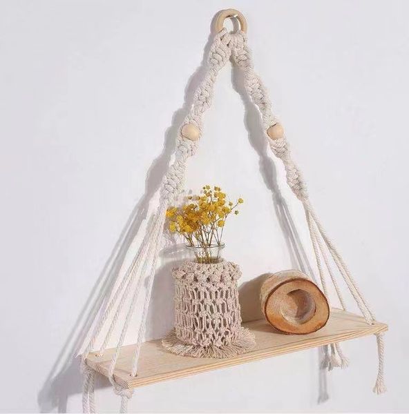 

Hand-woven tapestry wall decoration shelving pendant storage shelving board homestay flower pot shelf decoration