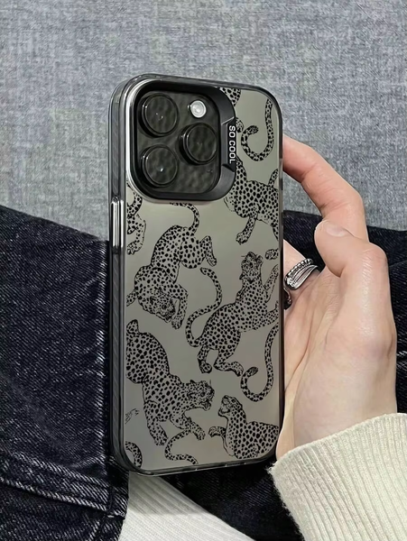 

Black leopard Phone Case for iPhone 16 15 14 13 Pro 12 11 Pro Xs X XR Max 8 7 SE Laser Hard PC+TPU Cases Back Cover-H403, H3426p1gray