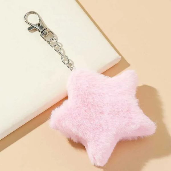 

Lanyards Keychains New Charm Plush Star Pendant Keychain Women Girls Pentagram Key Chains Rings Hairball Bag Keyring Holder Jewelry Accessory BFP2410303 PTP2