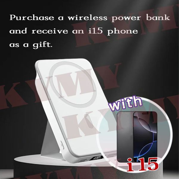 

wireless 15W fast charging magnetic power bank ultra-thin large capacity suitable for Apple i15 mobile phone Buy and get a free phone