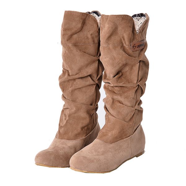 

Yichi Frosted Effect Pleated Mid Calf Lace-Up Boots - Flats for Knights, Brown