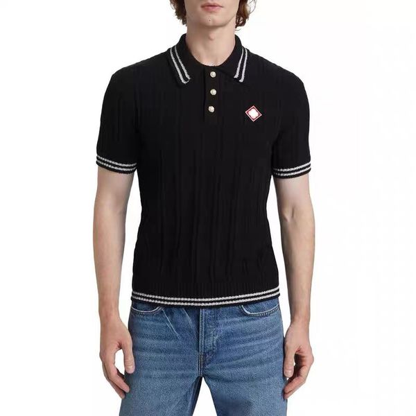 

24ss Men Designer Knitted Pullover Polo Shirt Casacalo New High Quality Fashion Striped Blocked Short Sleeved Laple Neck Button Wool Knit Cardigan Sweater Coat Tops, Beige