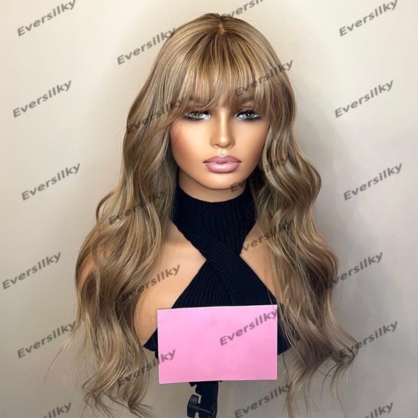 

Thick Bangs Cut Glueless Remy Ash Blonde Human for Black Women Transparent 13x4 Fringe Lace Front Wigs Natural Hair