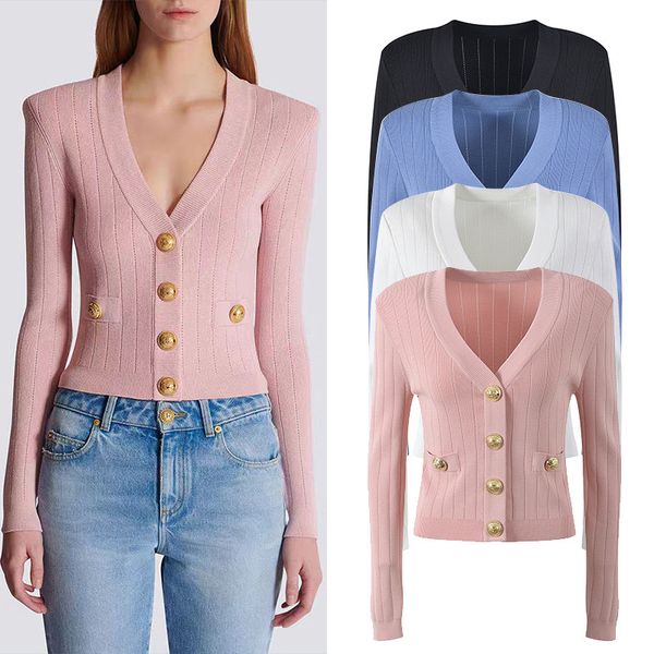 Designer womens knitted sweaters crew neck hoodies striped classic brand Cardigan button long sleeve women high end jacquard knitting sweaters coats top