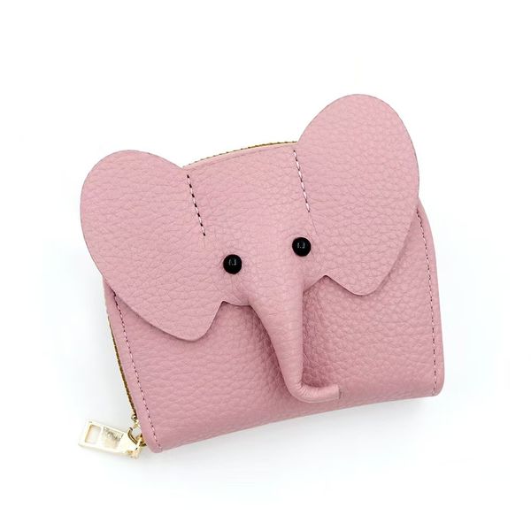 

Mini Elephant Card Holder Short Wallet Wallets Cute Animal Holders Cartoon Purses Zipper Woman Man, Brown