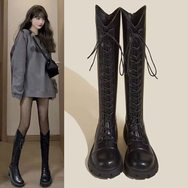 

British style high top boots for women, autumn 2024 new item. Short, thick soled, height increasing boots make you look slimmer. Knight Martin boots, Rongli black [quality upgrade edition]