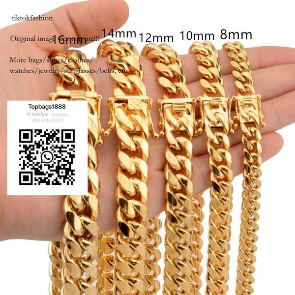 

8mm/10mm/12mm/14mm/16mm Miami Cuban k Stainless Steel Mens 14K Gold Chains High Polished Punk Curb Necklaces