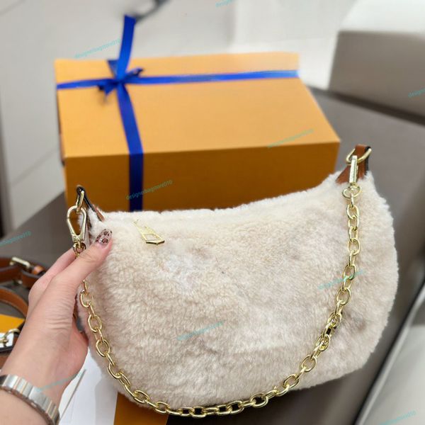 

Crossbody Designer Bag Teddy shoulder bag Large Inside Compartment Outside Back Pocket Plush Shearg perfect for Waist Winter Fashion, Brown