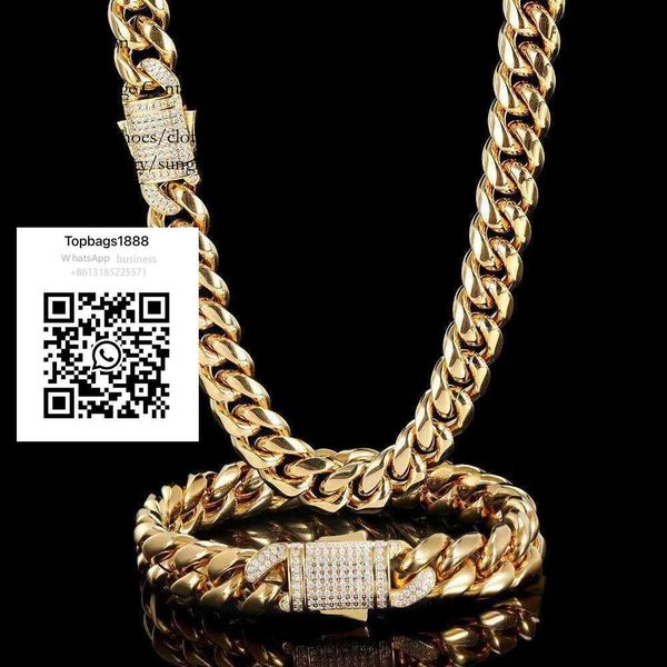 

piece/sets 2 Hip Hop Miami Titanium Steel Mens Necklace Bracelet Set with Zircon Spring Buckle Cuban k Gold Chain Popular Jewelry chains Necklaces