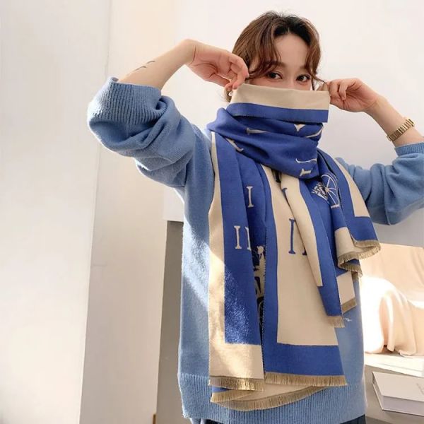 

scarves luxury winter cashmere scarfs for ladies and men designer mens horse scarf fashion women wool big letter print shawls gift 2393, Blue;gray