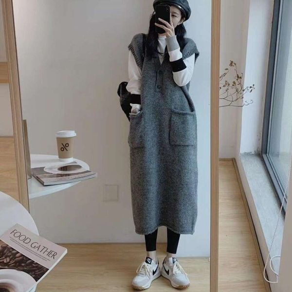 

short vest sweater dress suit autumn and winter loose cold wind two piece womens, White;black