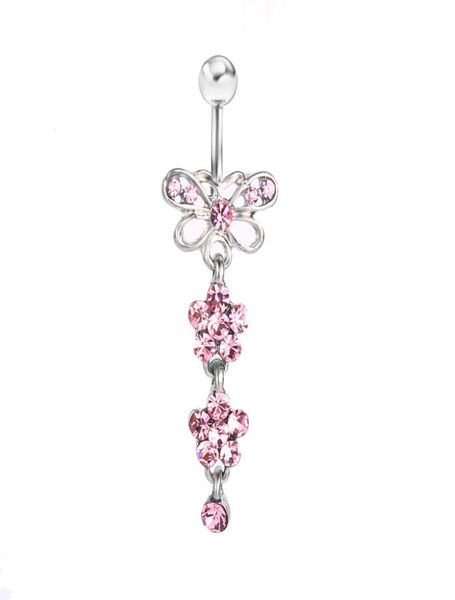 

d0030 bowknot belly button navel stud pink color0123456083795, Silver