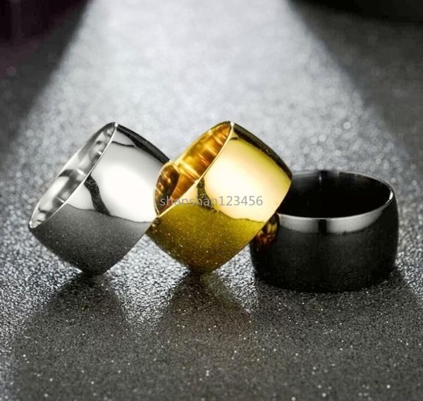 

wide band 12mm stainless steel blank ring finger black gold rings for men women fashion jewelry will and sandy5318362, Silver